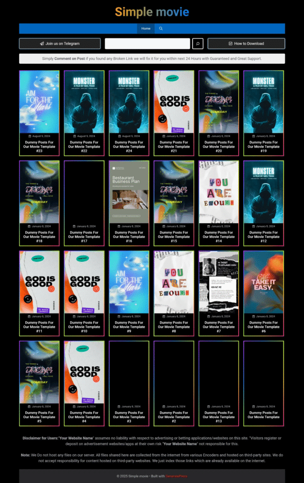 Gp Simple Movie - Simple Movie Website Template For Generatepress